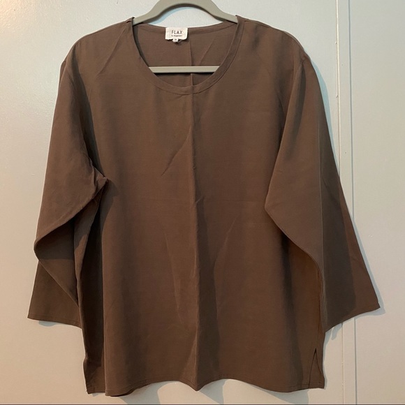 Flax Tops - FLAX Brown Silk Lightweight Shirt Size Medium
